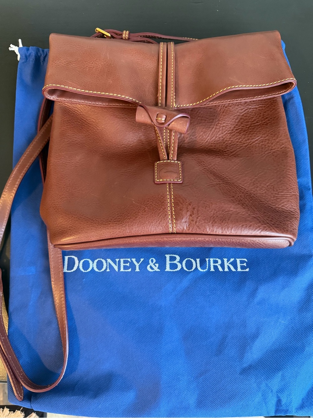 Dooney & Bourke Chestnut Brown Leather Messenger with Toggle Strap - Picture 2 of 6